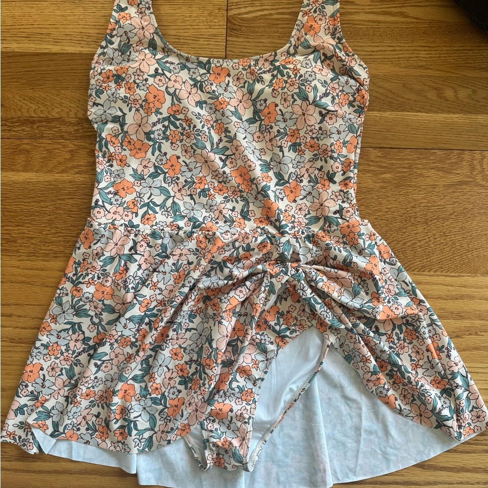 Cupshe NWT Floral Scoop Neck Tie Knot One Piece Swimsuit Orange Green Accents - Picture 2 of 7